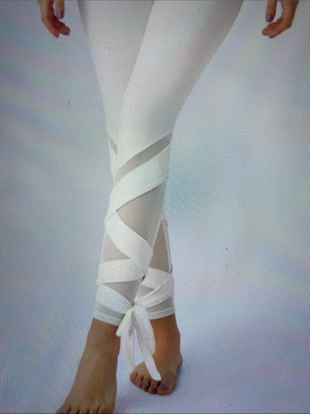 LARGE 7/8. HALARA CONTRAST MESH CRISSCROSS LACE UP YOGA LEGGINGS - Picture 3 of 9